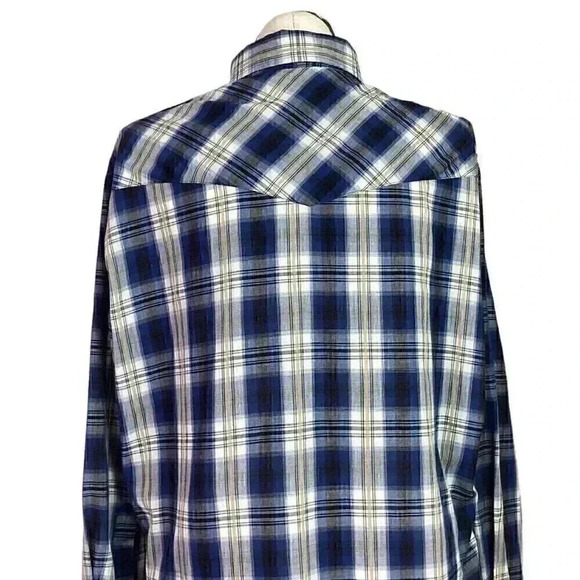 Ely Cattleman Men XXL Plaid Snap Up Western Shirt Cotton Blend Blue Multicolor - Picture 6 of 8
